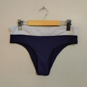 La Vie En Rose Navy & Grey Rib Brazilian Cheeky Bikini Bottom – Size Medium EUC